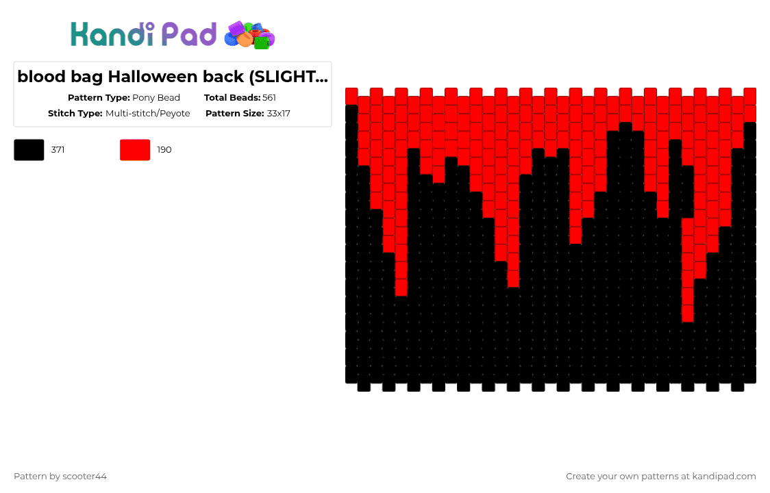 blood bag Halloween back (SLIGHTLY DIFFERENT) - Pony Bead Pattern by scooter44 on Kandi Pad - red,black,bag,back,blood,halloween,popular