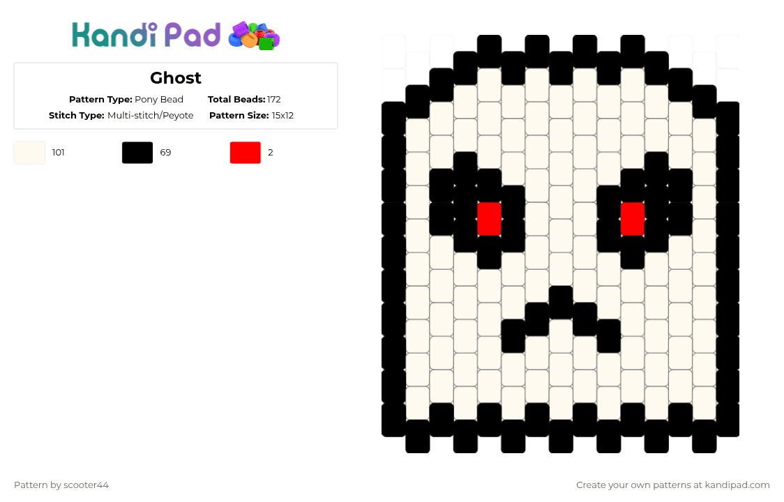 Ghost - Pony Bead Pattern by scooter44 on Kandi Pad - white,cotdtransparency,ghost,red,black,charm,halloween,popular