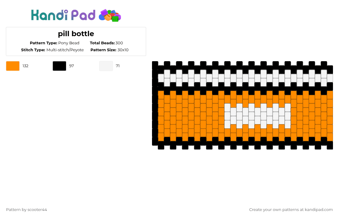 pill bottle - Pony Bead Pattern by scooter44 on Kandi Pad - white,orange,while,pills,bottle,pill bottle,easy,popular,makemefamous