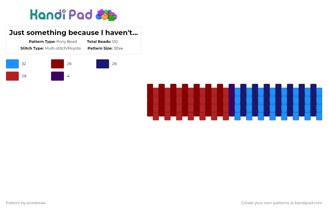 Just something because I haven\'t posted in a while 😼 - Pony Bead Pattern by scooter44 on Kandi Pad - red,cotdsymmetry,blue,purple,fire,ice,cuff,yippee