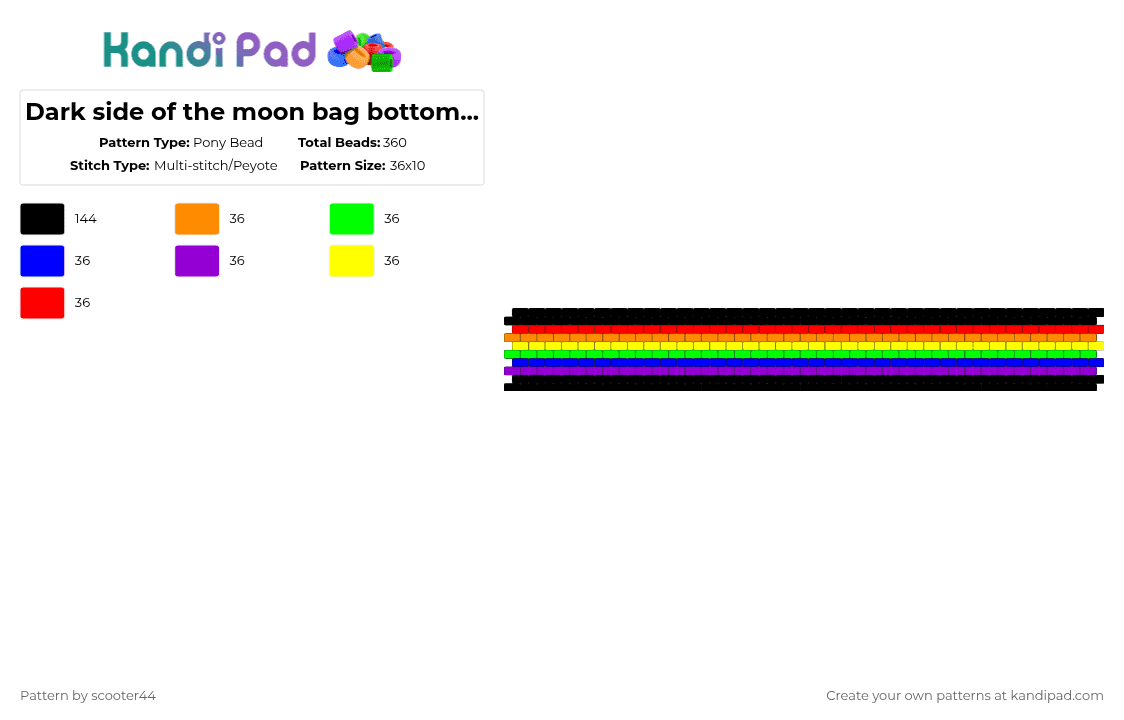 Dark side of the moon bag bottom panel - Pony Bead Pattern by scooter44 on Kandi Pad - purple,rainbow,pink floyd,music,rock,dark side of the moon,bag