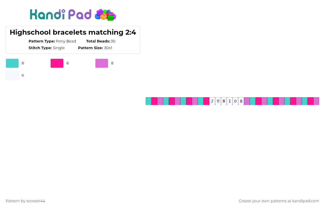 Highschool bracelets matching 2:4 - Pony Bead Pattern by scooter44 on Kandi Pad - light blue,pink,highschool,matching,growing up,teal,student,school,junior
