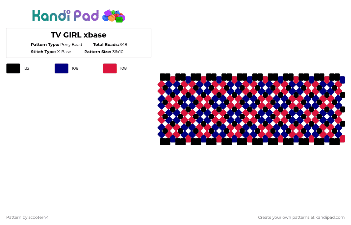 TV GIRL xbase - Pony Bead Pattern by scooter44 on Kandi Pad - pink,blue,tv girl,cuff,x base,rave,popular,cool