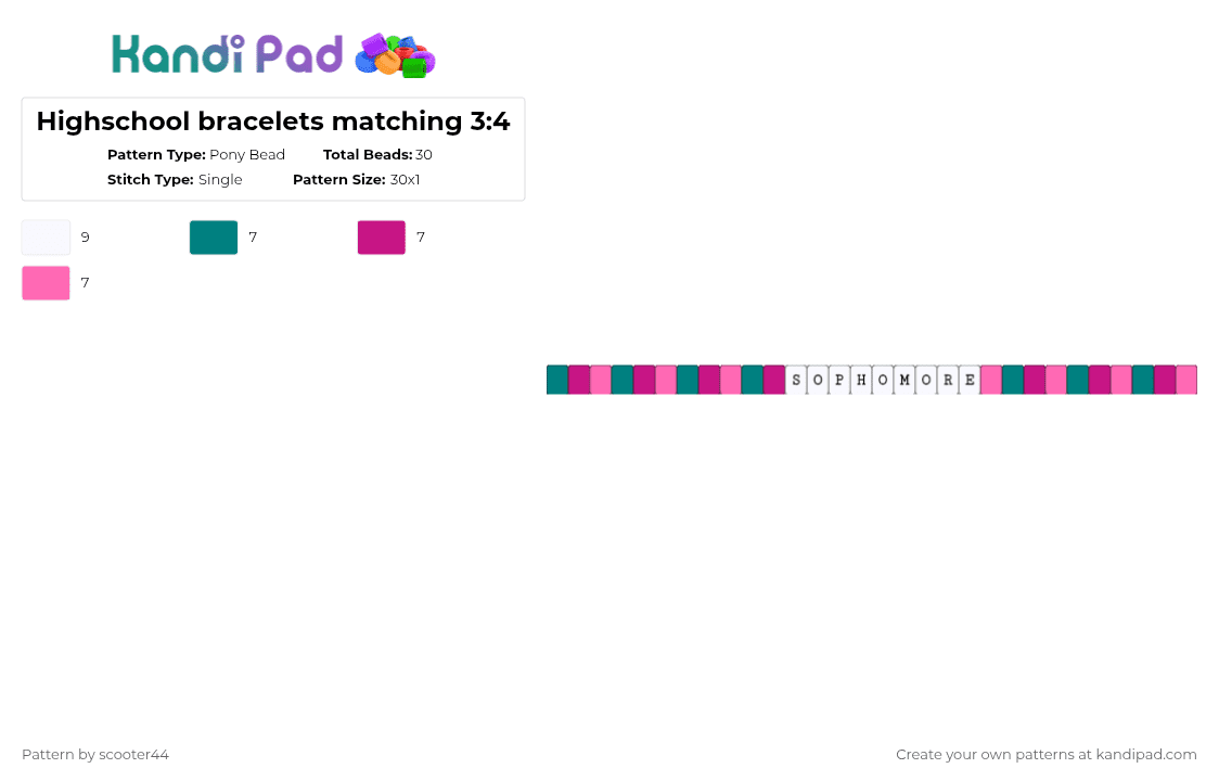 Highschool bracelets matching 3:4 - Pony Bead Pattern by scooter44 on Kandi Pad - teal,pink,highschool,matching,growing up,student,school,sophomore