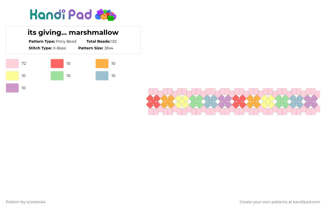 its giving... marshmallow - Pony Bead Pattern by scooter44 on Kandi Pad - white,orange,teal,pink,colorful,rainbow,marshmallow,red,yellow,green,blue,purple