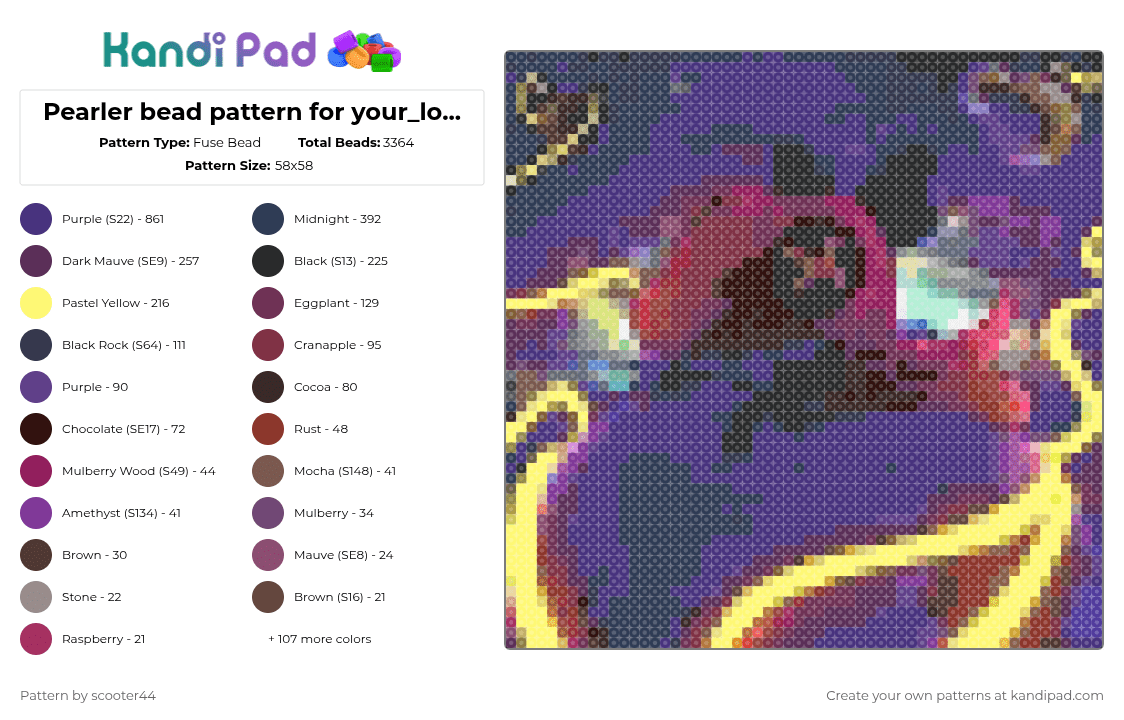 Pearler bead pattern for your_local_lemur_therian - Fuse Bead Pattern by scooter44 on Kandi Pad - purple,pink,brown,yellow