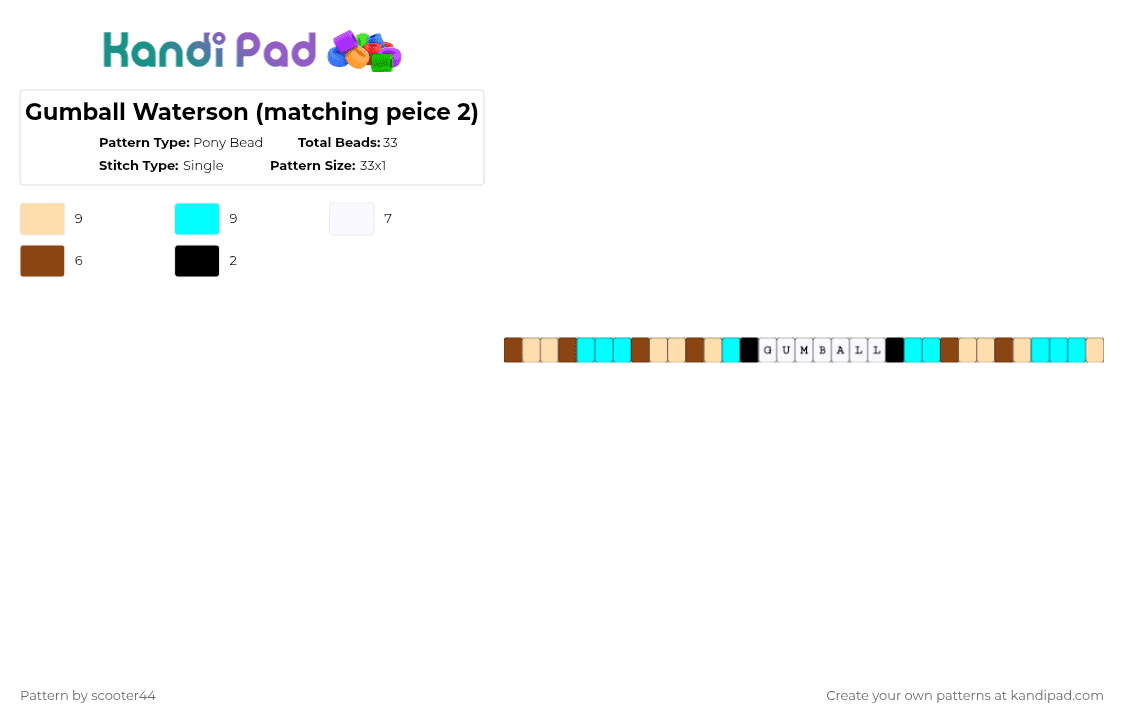 Gumball Waterson (matching peice 2) - Pony Bead Pattern by scooter44 on Kandi Pad - beige,light blue,gumball,darwin,cartoon,show,character,kandi,single,amazing world of gumball