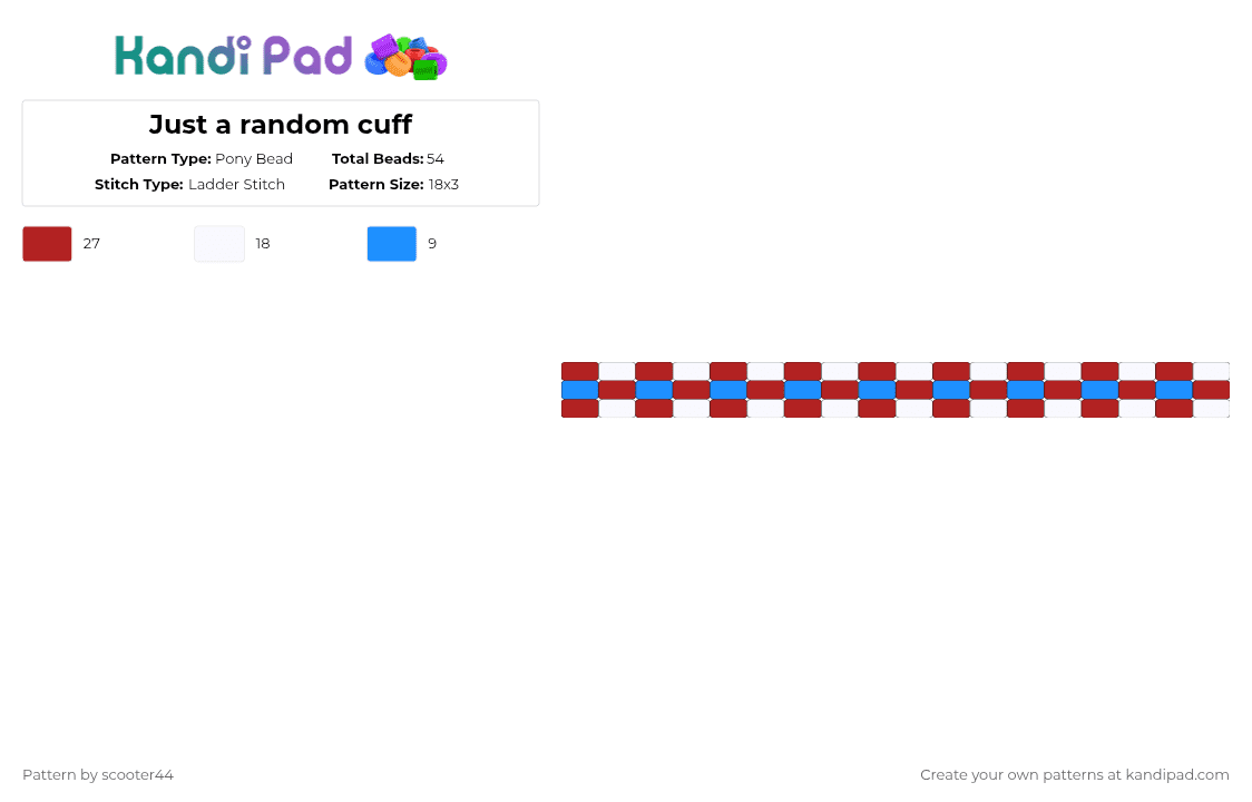 Just a random cuff - Pony Bead Pattern by scooter44 on Kandi Pad - red,white,blue,america,ladder,cuff,easy,cute