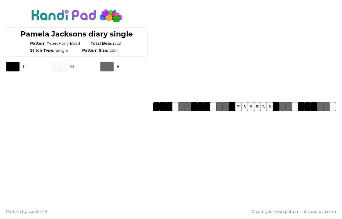Pamela Jacksons diary single - Pony Bead Pattern by scooter44 on Kandi Pad - white,gray,jacksons diary,webtoon,single,character,book,comic,matching,pamela