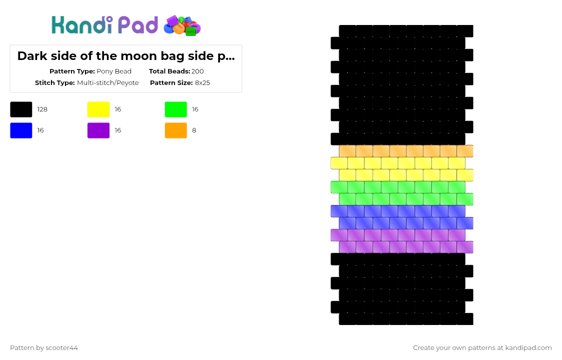 Dark side of the moon bag side panel right side - Pony Bead Pattern by scooter44 on Kandi Pad - black,purple,pink floyd,rainbow,rock,music,bag,side panel,dark side of the moon