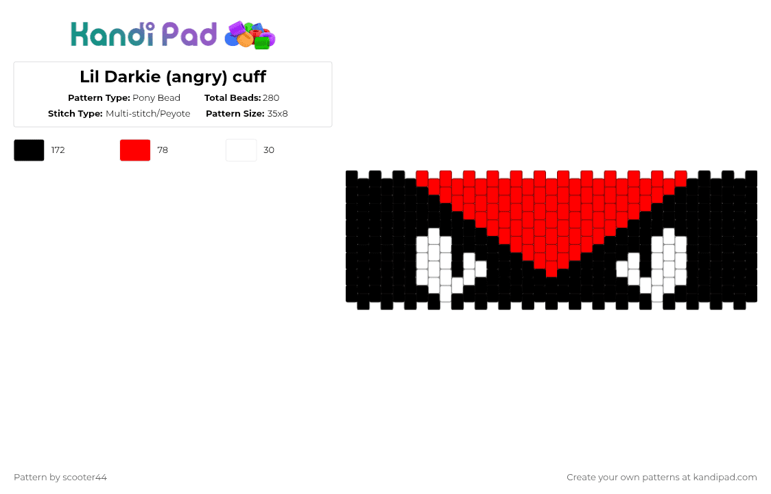 Lil Darkie (angry) cuff - Pony Bead Pattern by scooter44 on Kandi Pad - red,white