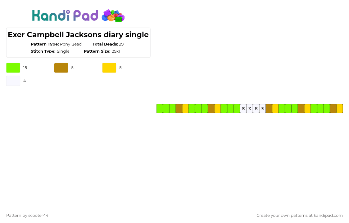 Exer Campbell Jacksons diary single - Pony Bead Pattern by scooter44 on Kandi Pad - green,exer campbell,jacksons diary,webtoon,single,character,book,comic,matching