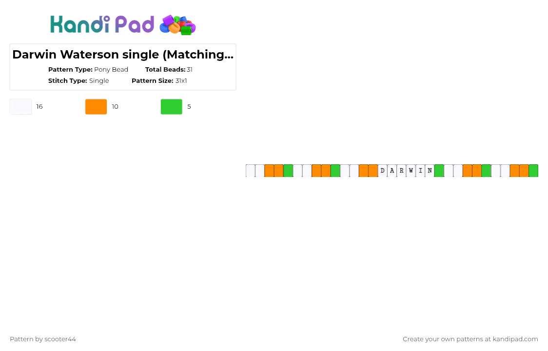 Darwin Waterson single (Matching peice 1) - Pony Bead Pattern by scooter44 on Kandi Pad - orange,green,amazing world of gumball,darwin,gumball,single,kandi,show,characters,cartoon
