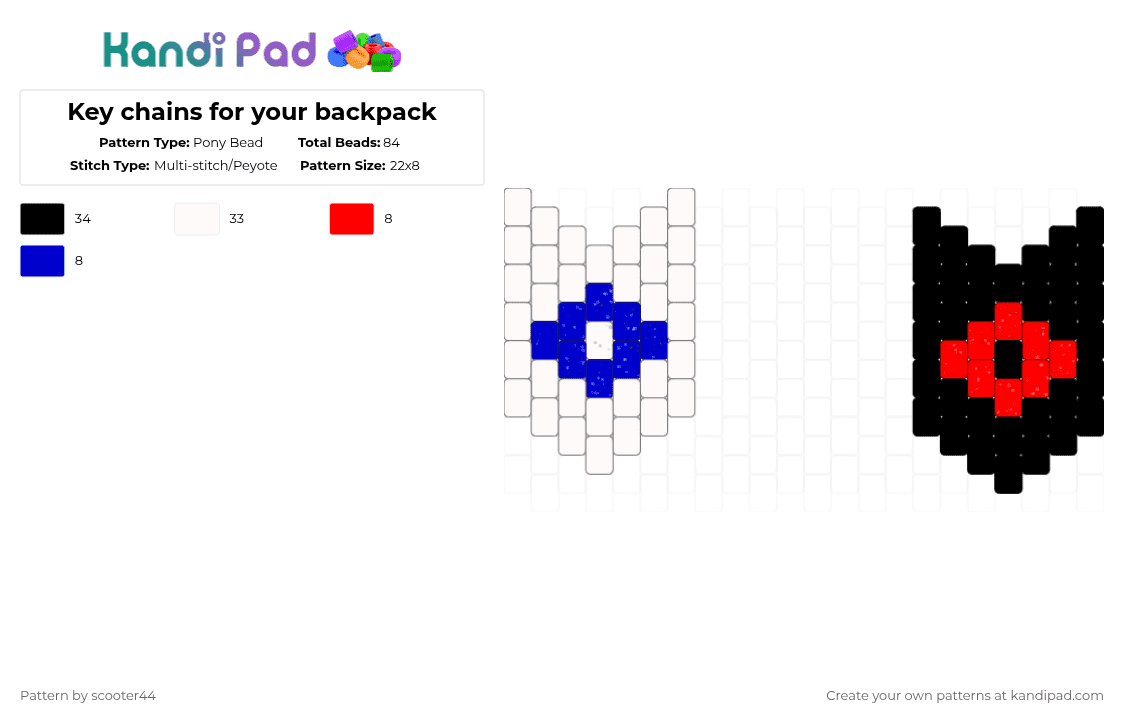 Key chains for your backpack - Pony Bead Pattern by scooter44 on Kandi Pad - white,red,purple