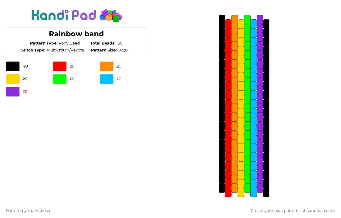 Rainbow band - Pony Bead Pattern by xdankdiosa on Kandi Pad - orange,green,purple,colorful