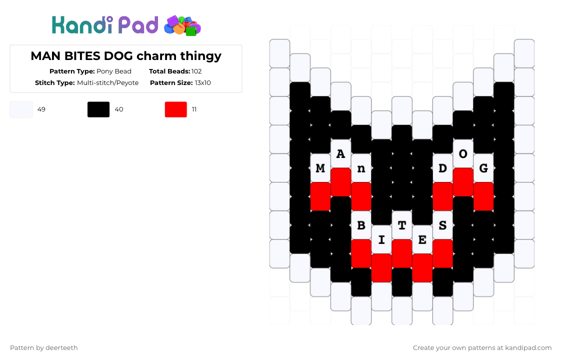 MAN BITES DOG charm thingy - Pony Bead Pattern by deerteeth on Kandi Pad - white,femtanyl,music,man bites dog