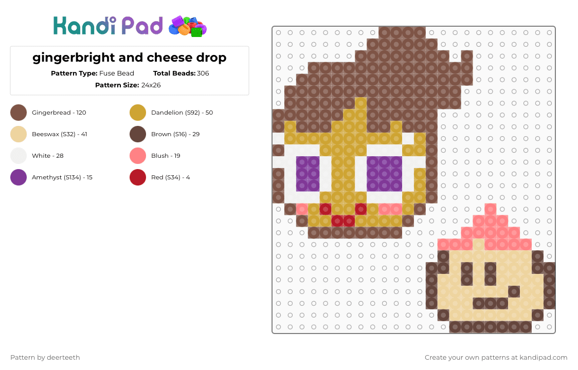 gingerbright and cheese drop - Fuse Bead Pattern by deerteeth on Kandi Pad - tan,orange,cookie run,ovenbreak,gingerbright,bright cookie,cheese drop