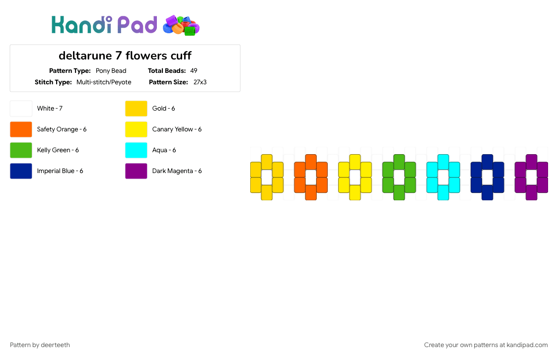 deltarune 7 flowers cuff - Pony Bead Pattern by deerteeth on Kandi Pad - deltarune, deltarune chapter 5, flower cuff, flowers, seven flowers deltarune, yellow