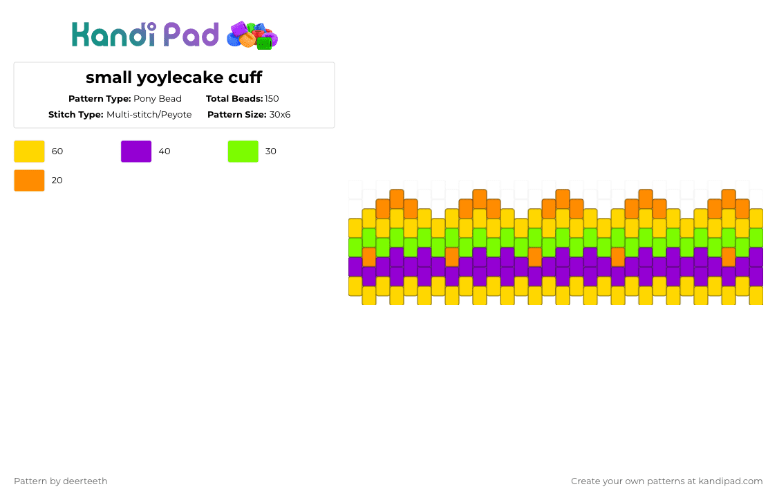 small yoylecake cuff - Pony Bead Pattern by deerteeth on Kandi Pad - yellow,purple,bfdi,yoylecake
