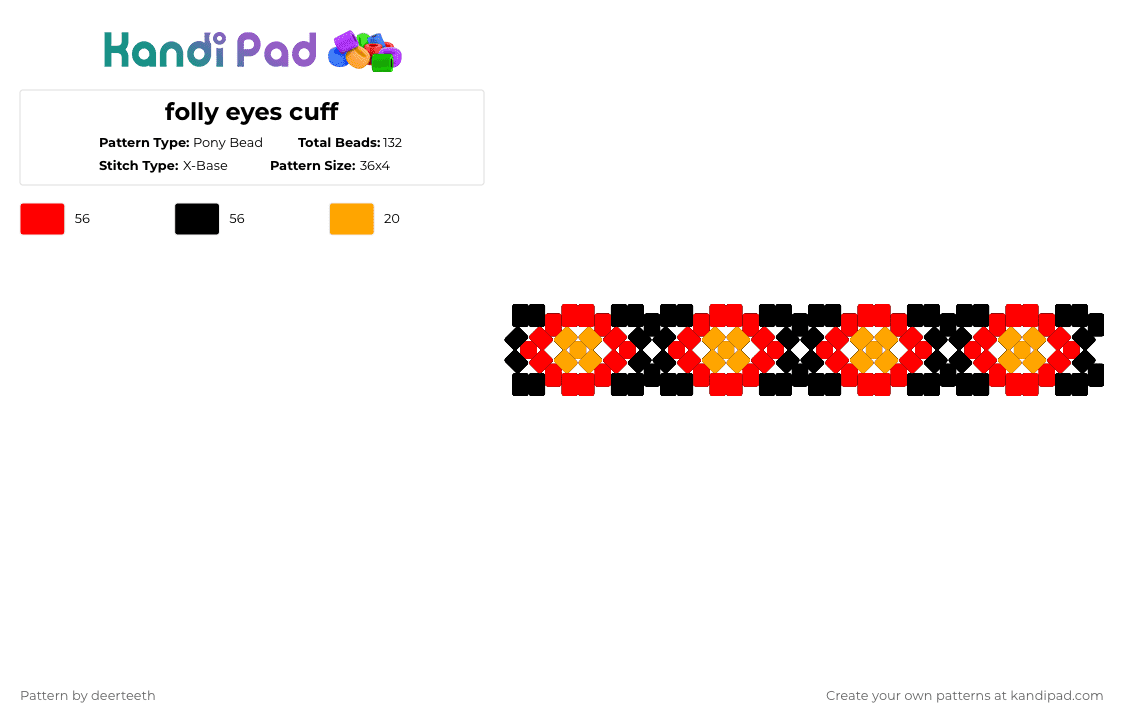 folly eyes cuff - Pony Bead Pattern by deerteeth on Kandi Pad - red,orange,regretevator,folly,eyes,creepy
