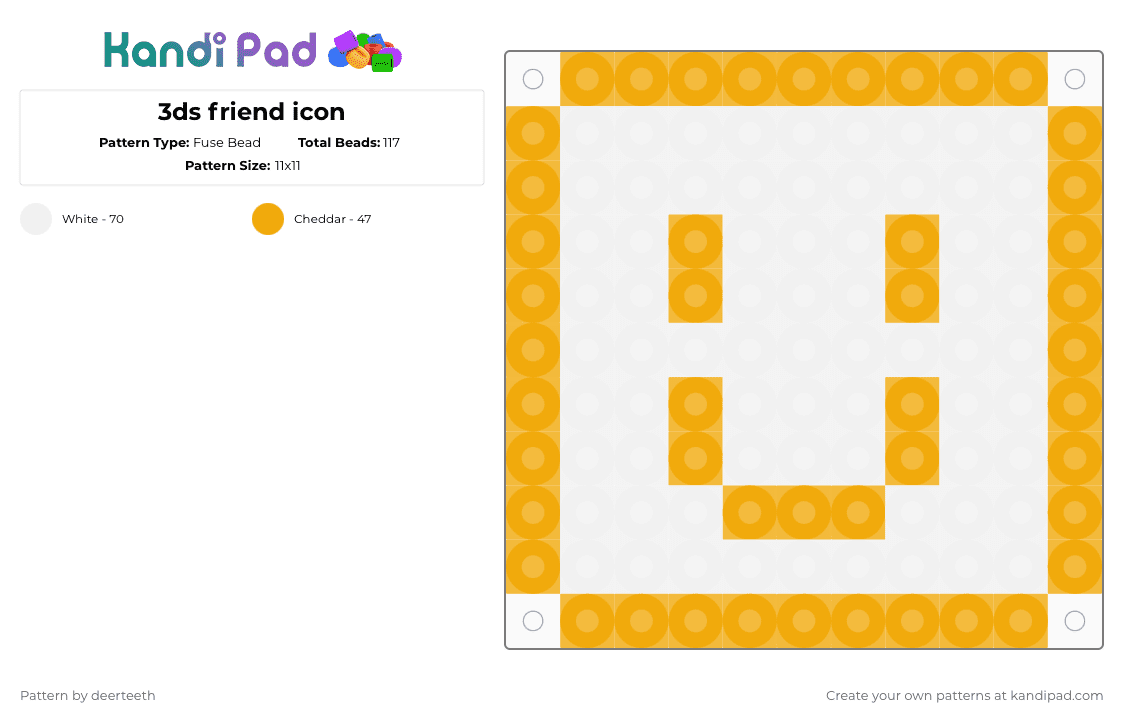 3ds friend icon - Fuse Bead Pattern by deerteeth on Kandi Pad - orange,white,3ds,nintendo,streetpass,wii u