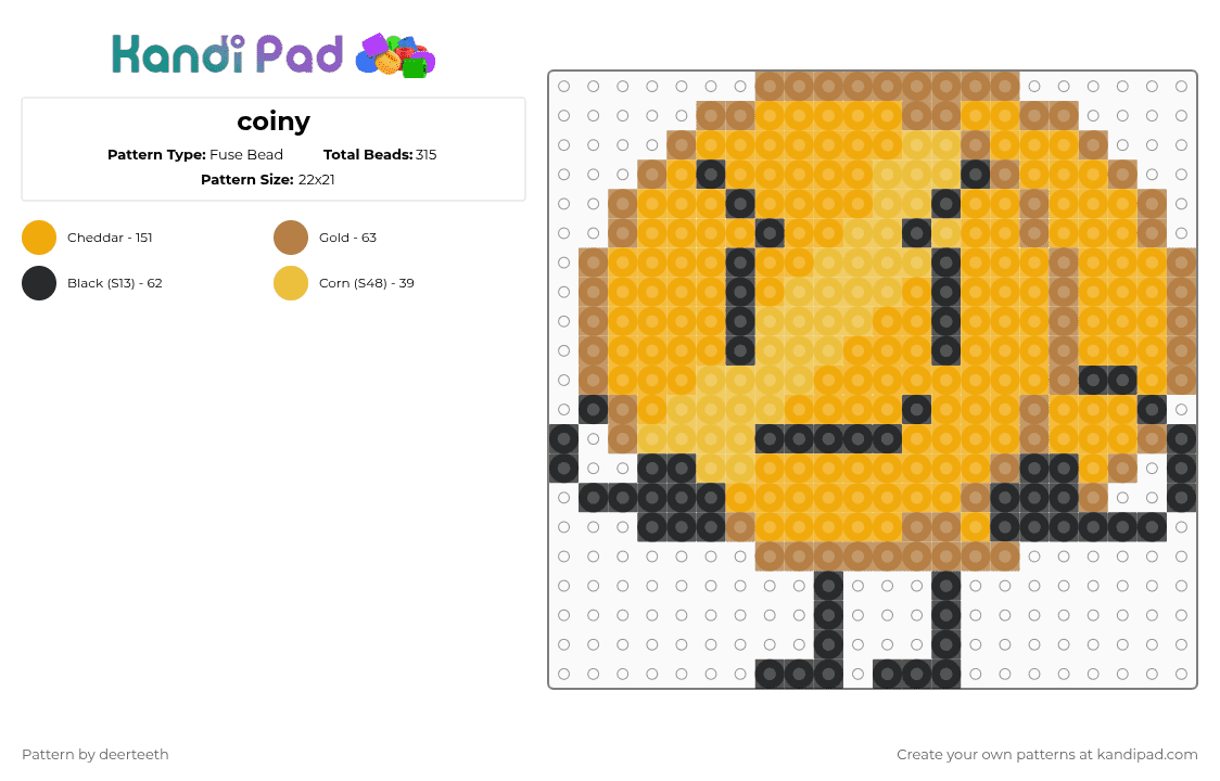 coiny - Fuse Bead Pattern by deerteeth on Kandi Pad - orange,bfdi,bfb,tpot,osc,object show,battle for dream island