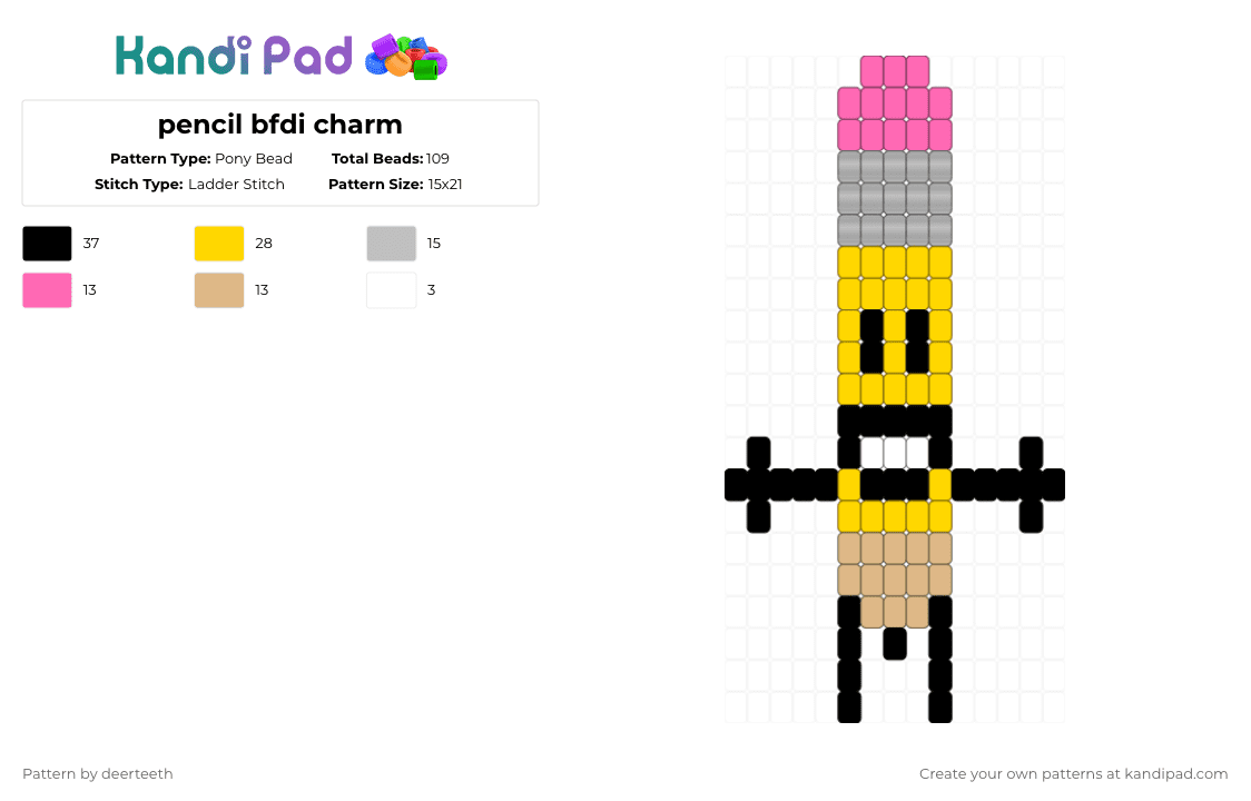 pencil bfdi charm - Pony Bead Pattern by deerteeth on Kandi Pad - beige,yellow,bfdi,pencil,osc,tpot,bfb