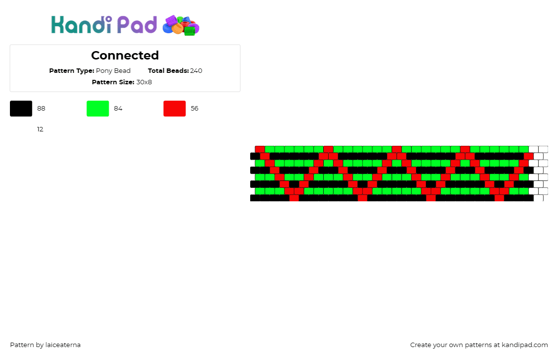 Connected - Pony Bead Pattern by laiceaterna on Kandi Pad - stripes,zig zag,cuff,connected,interlock,strength,unity,bold,kandi wear,green