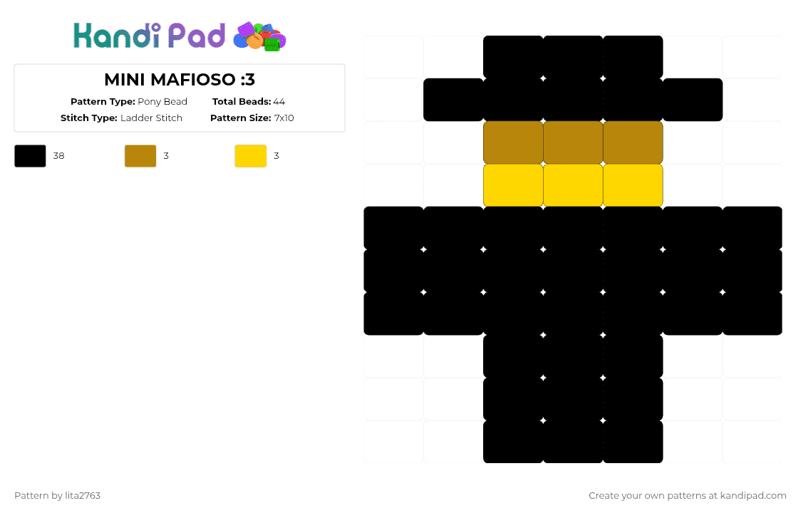MINI MAFIOSO :3 - Pony Bead Pattern by lita2763 on Kandi Pad - black,gold,yellow
