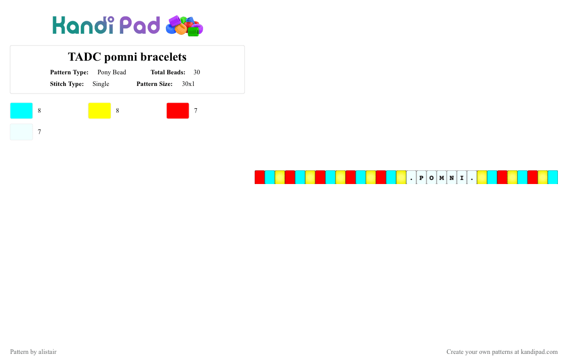 TADC pomni bracelets - Pony Bead Pattern by alistair on Kandi Pad - light blue,yellow
