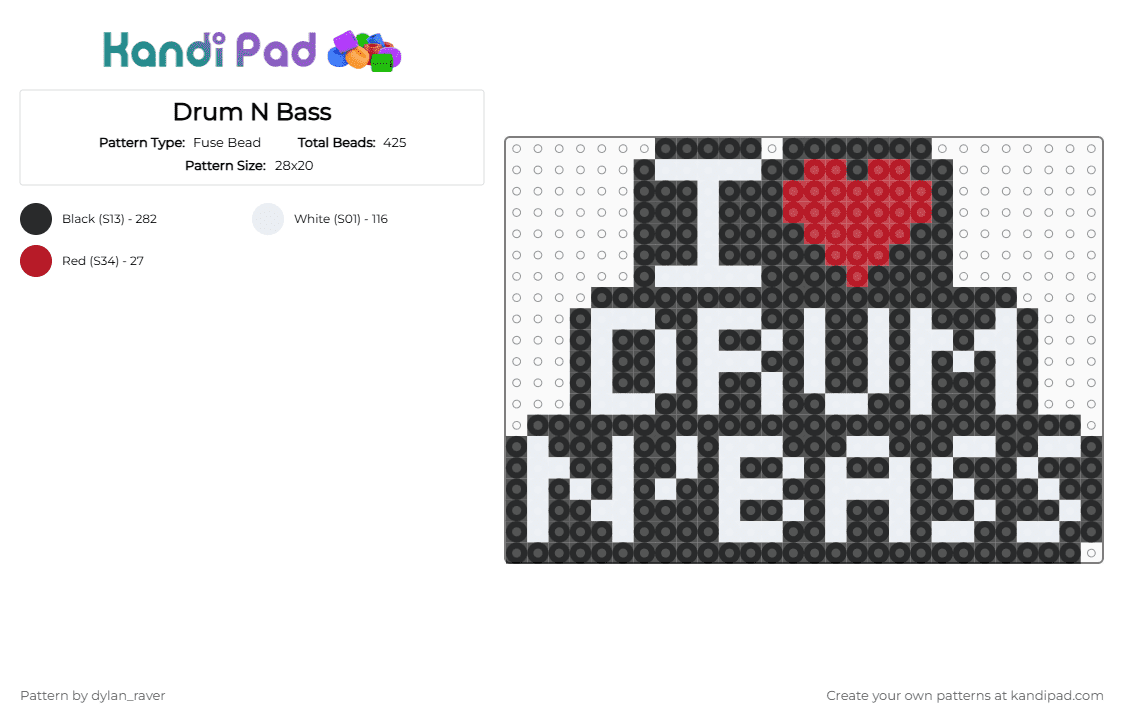 Drum N Bass - Fuse Bead Pattern by dylan_raver on Kandi Pad - black,white,rave,drumnbass,love