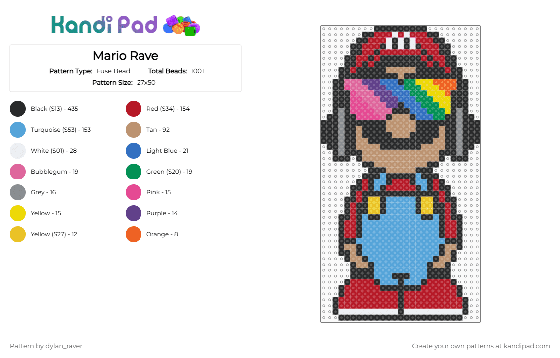 Mario Rave - Fuse Bead Pattern by dylan_raver on Kandi Pad - black,red,light blue,beige,rave,mario,party