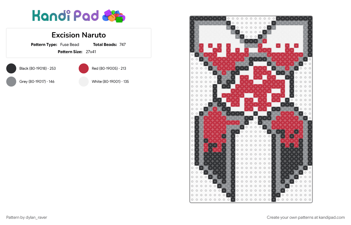 Excision Naruto - Fuse Bead Pattern by dylan_raver on Kandi Pad - gray, red