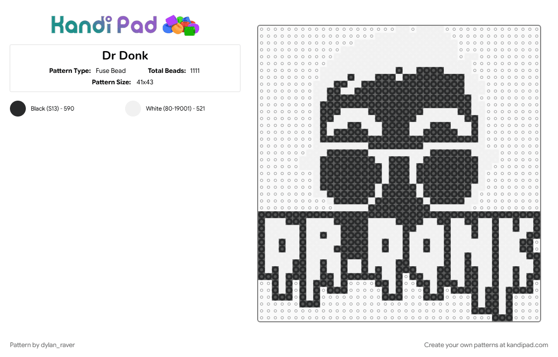 Dr Donk - Fuse Bead Pattern by dylan_raver on Kandi Pad - black, white