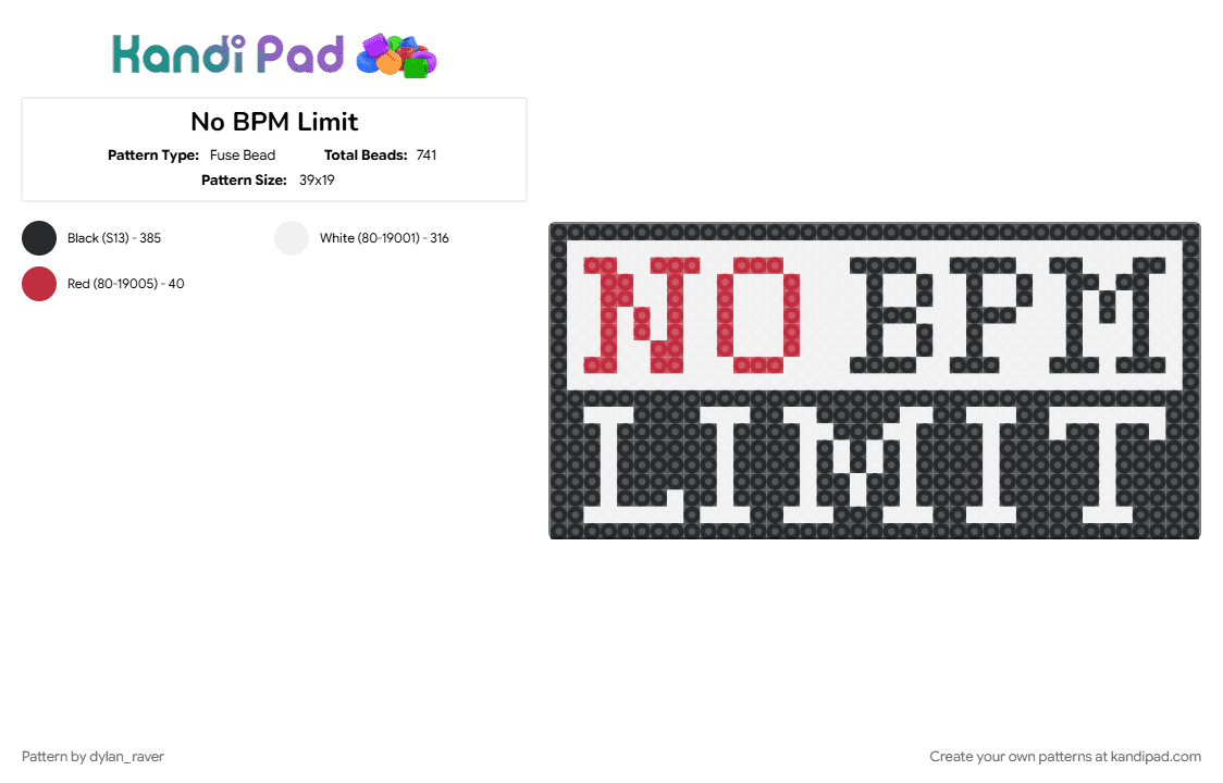No BPM Limit - Fuse Bead Pattern by dylan_raver on Kandi Pad - bpm, rave, white
