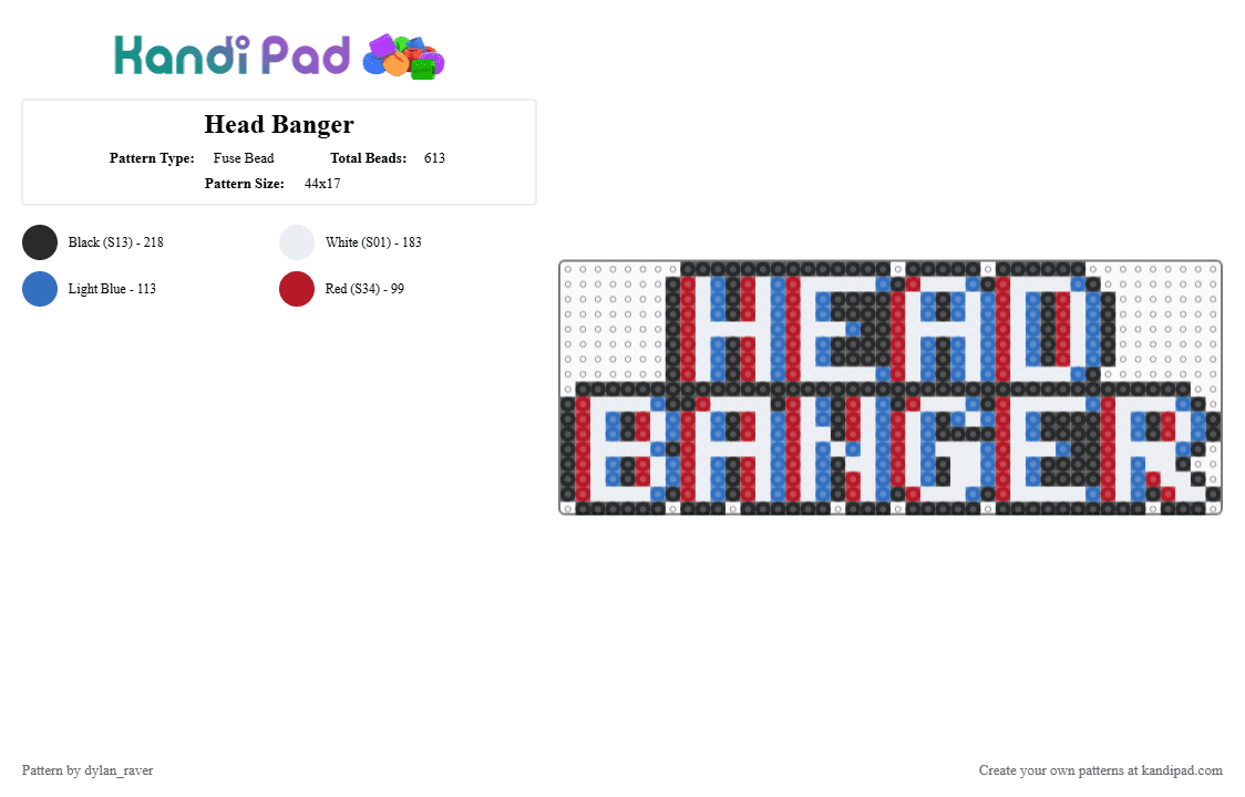 Head Banger - Fuse Bead Pattern by dylan_raver on Kandi Pad - music,edm,red,blue,rave,headbanger,hardstyle