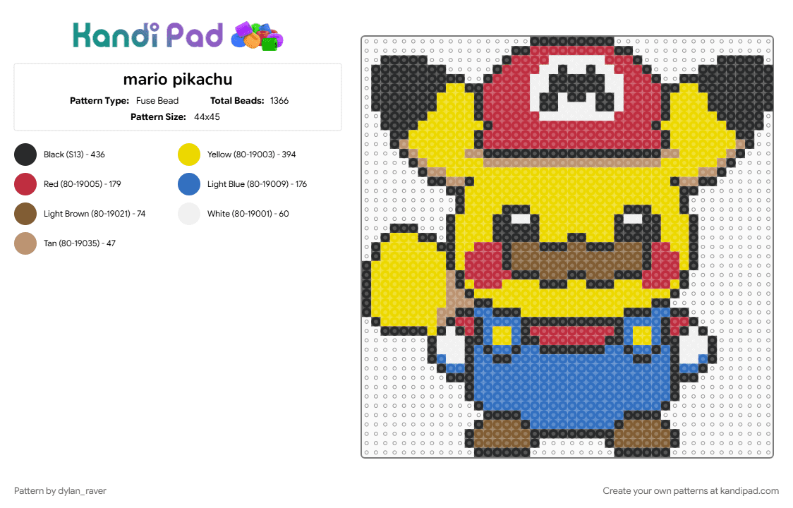 mario pikachu - Fuse Bead Pattern by dylan_raver on Kandi Pad - blue, red, yellow
