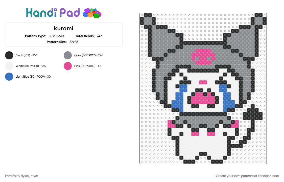 kuromi - Fuse Bead Pattern by dylan_raver on Kandi Pad - gray