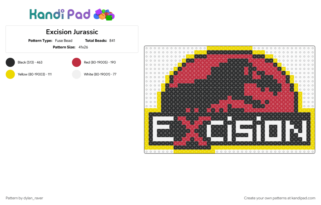 Excision Jurassic - Fuse Bead Pattern by dylan_raver on Kandi Pad - black, red, yellow
