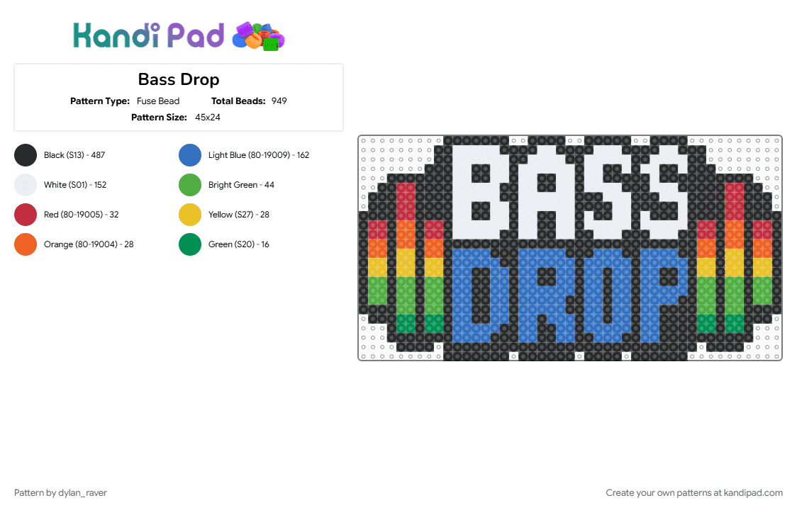 Bass Drop - Fuse Bead Pattern by dylan_raver on Kandi Pad - black, blue, green