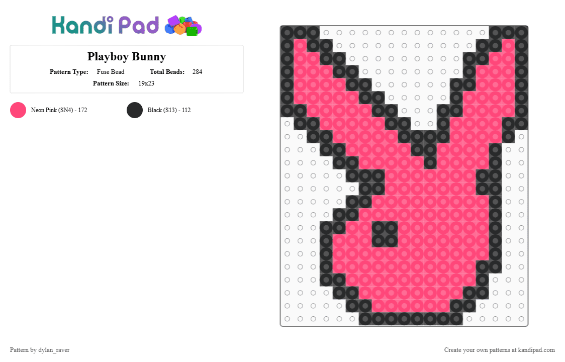 Playboy Bunny - Fuse Bead Pattern by dylan_raver on Kandi Pad - black,red