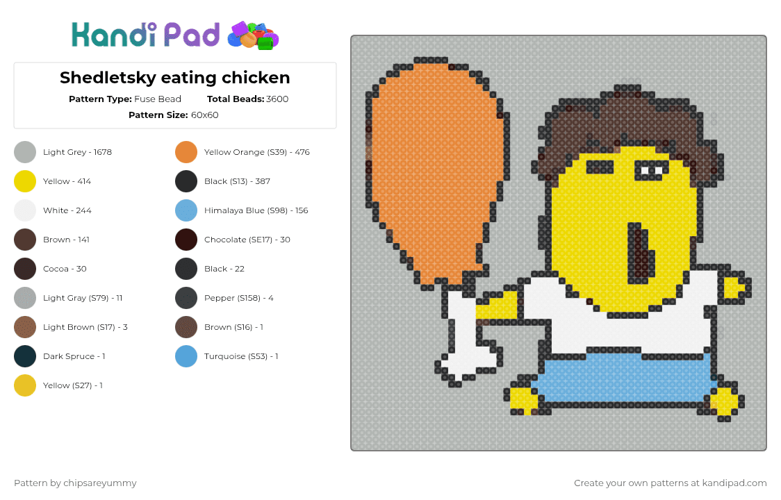 Shedletsky eating chicken - Fuse Bead Pattern by chipsareyummy on Kandi Pad - beige,orange,yellow