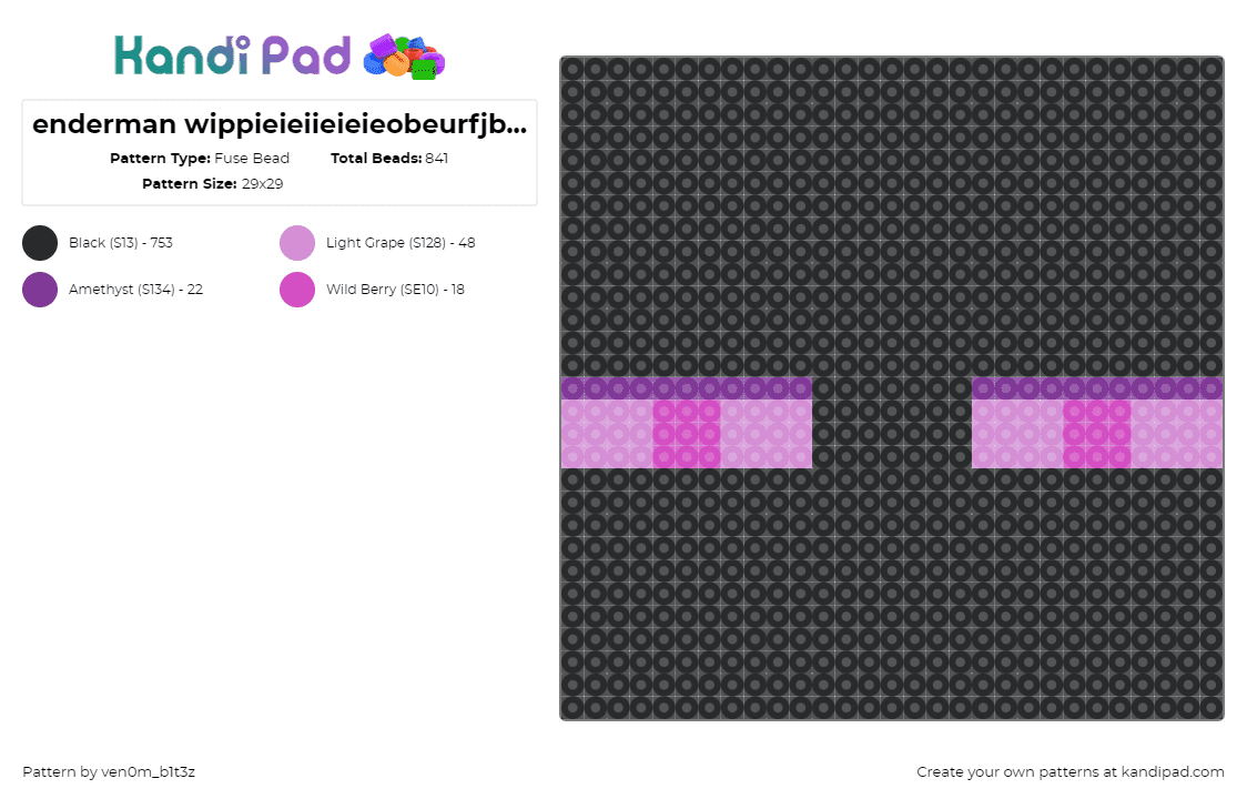 enderman wippieieiieieieobeurfjbgkkjb (i tried sorry its bad) - Fuse Bead Pattern by ven0m_b1t3z on Kandi Pad - enderman,minecraft,face,block,video game,pink,black