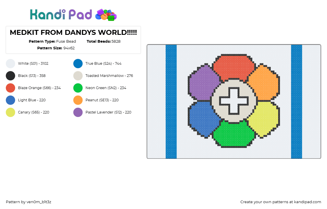 MEDKIT FROM DANDYS WORLD!!!!! - Fuse Bead Pattern by ven0m_b1t3z on Kandi Pad - medkit,dandys world,medicine,flower,roblox,video game,colorful,blue