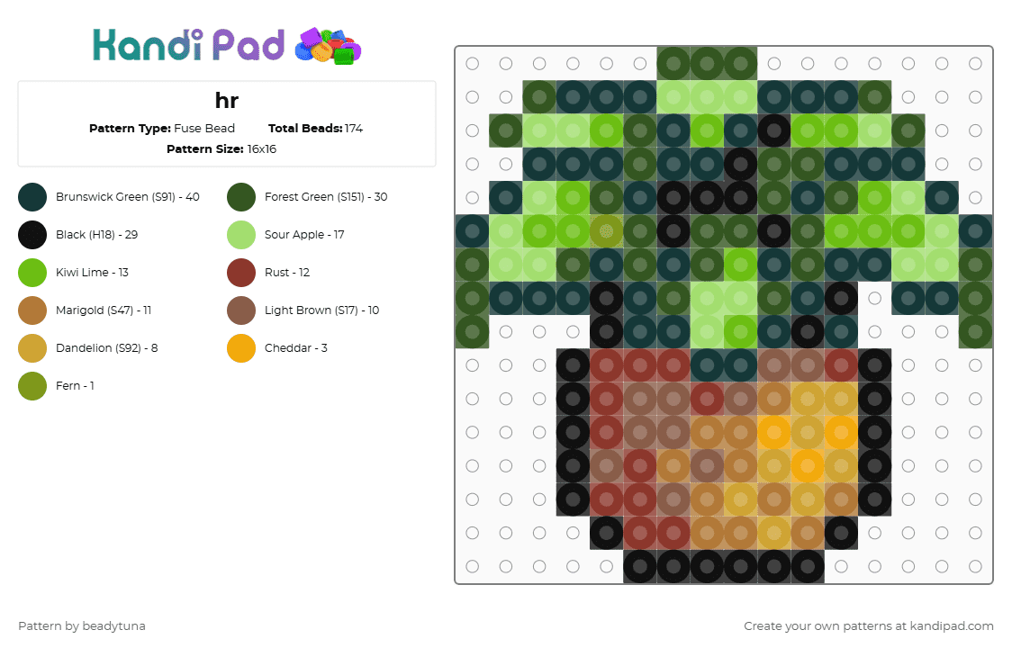 hr - Fuse Bead Pattern by beadytuna on Kandi Pad - gold,green,tan