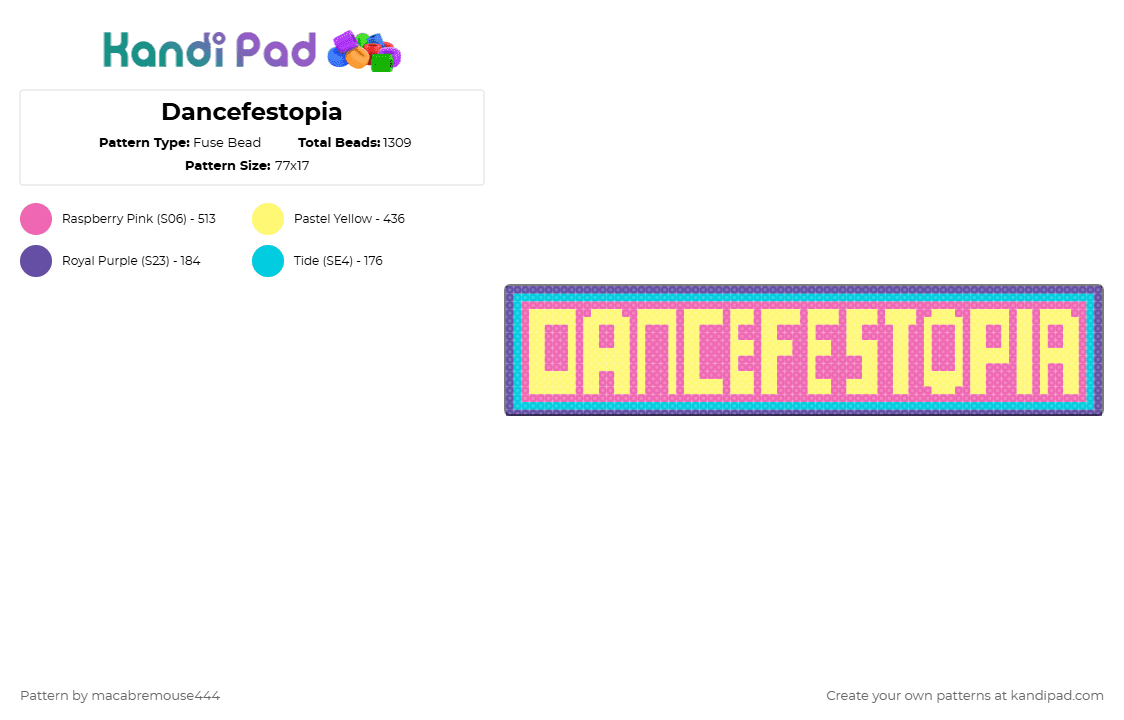 Dancefestopia - Fuse Bead Pattern by macabremouse444 on Kandi Pad - dancefestopia,logo,sign,text,party,concert,music,pink,yellow,dft,edm,rave,festival