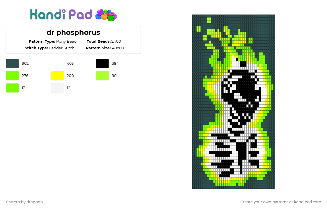 dr phosphorus - Pony Bead Pattern by dragonn on Kandi Pad - skeleton,fire,acid,panel,dr phosphorus,render,comic book,superhero,villain,gray