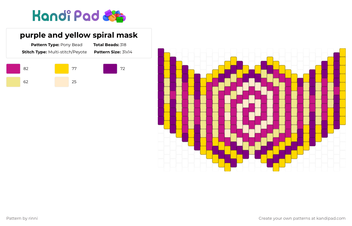 purple and yellow spiral mask - Pony Bead Pattern by rinni on Kandi Pad - yellow,pink,mask,purple
