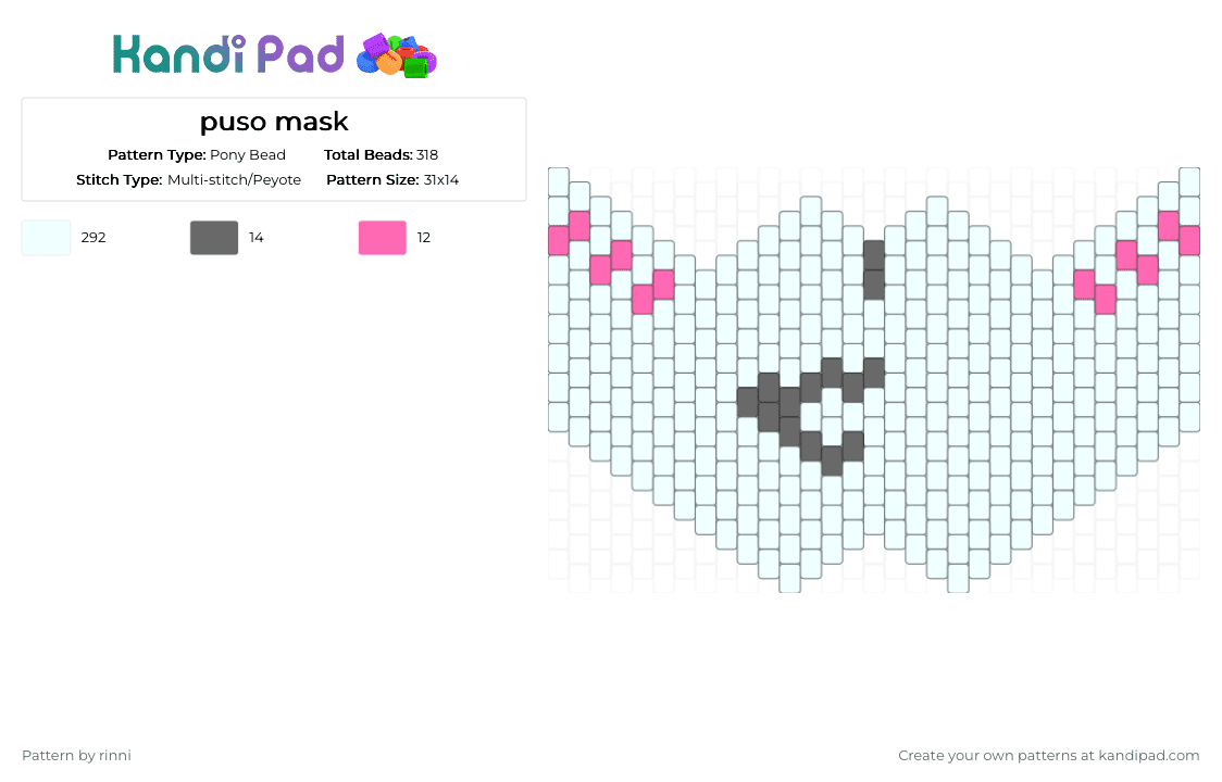 puso mask - Pony Bead Pattern by rinni on Kandi Pad - white,pink,gray,puso,house of puso,mask,hop,cosplay,kandi cosplay