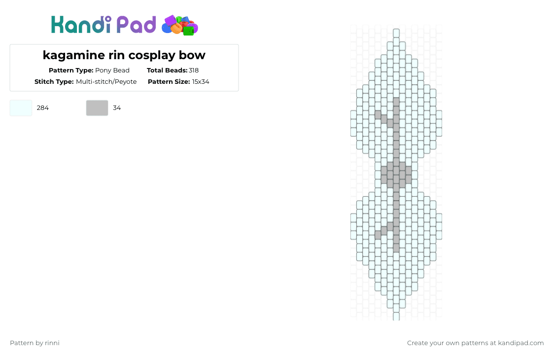 kagamine rin cosplay bow - Pony Bead Pattern by rinni on Kandi Pad - white,vocaloid,cosplay,kagamine rin,bow,cryptonloid,hair bow,rin,how do i tag